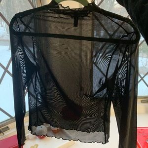 Sheer mesh black long sleeve top